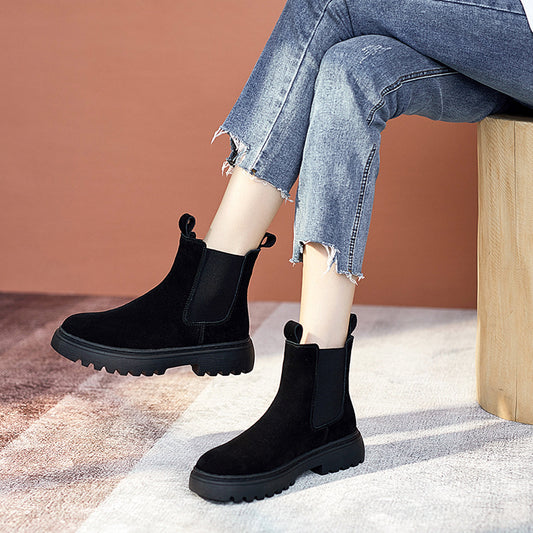 Botas Martin Mujer Estilo Británico Cuero Gamuza