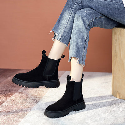 Botas Martin Mujer Estilo Británico Cuero Gamuza