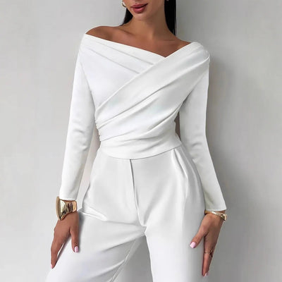 Blusa Asimétrica Elegante con Hombro Descubierto y Manga Larga