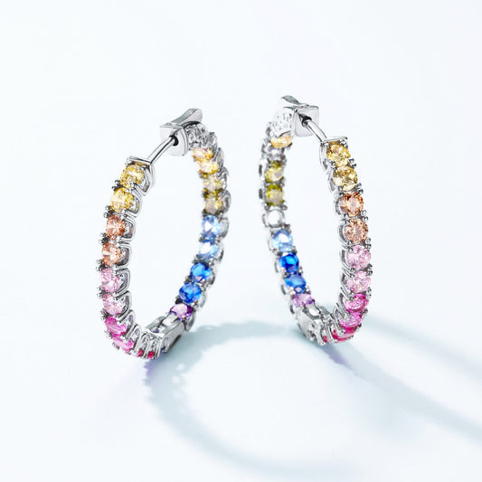 Aretes de Circonia Arcoíris en Plata S925 con Gemas de Colores Incrustadas