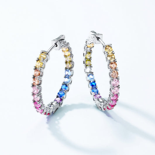 Aretes de Circonia Arcoíris en Plata S925 con Gemas de Colores Incrustadas