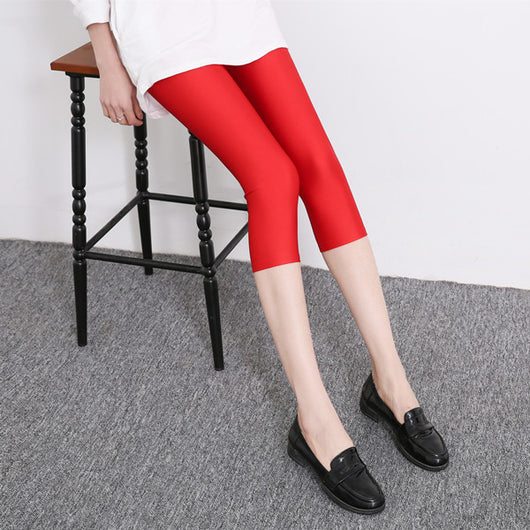 Leggings Brillantes de Siete Puntos - Colores Sólidos Efecto Brillo - Image 19