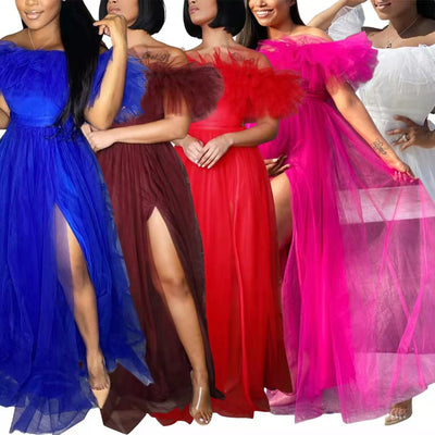 Vestido Elegante de Malla con Abertura Alta para Tallas Grandes - Image 18