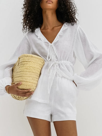 Blusa de Lino y Algodón con Mangas Farol - Estilo Europeo Moderno - Image 17