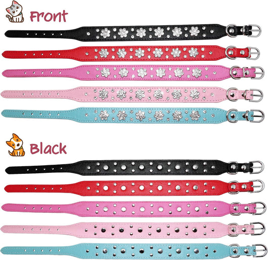Collar de Cuero PU para Perros Pequeños y Medianos con Flores de Diamantes - Image 14