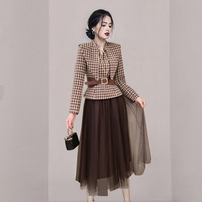 Conjunto Elegante Chaqueta Cuadros y Falda Malla - Estilo Ejecutivo - Image 5