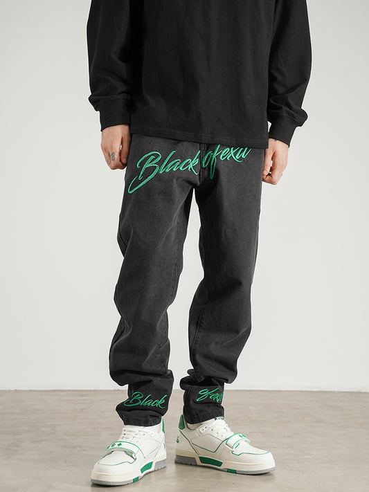 Jeans Skinny Fit con Bordado Retro Estilo Americano para Hombre