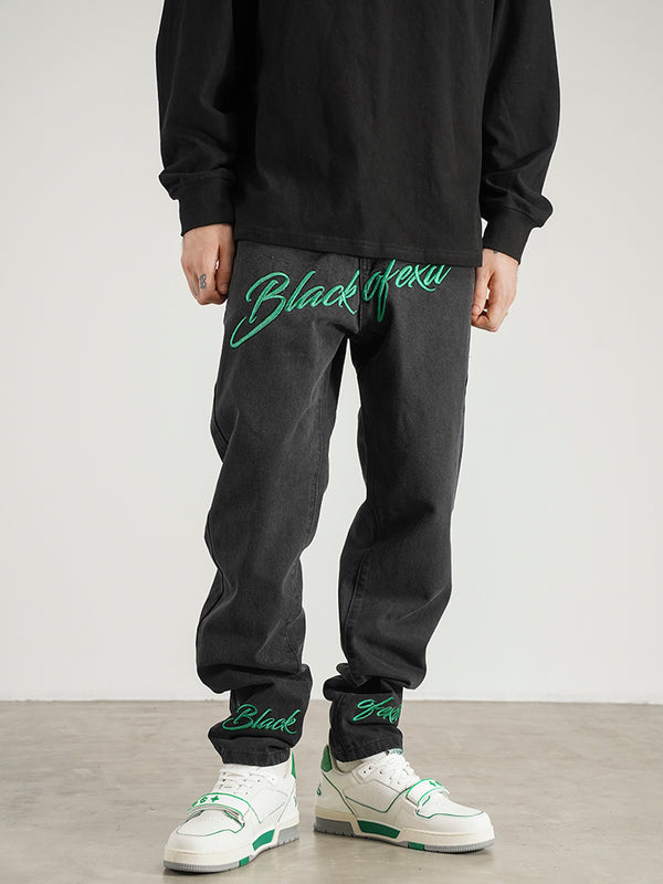 Jeans Skinny Fit con Bordado Retro Estilo Americano para Hombre