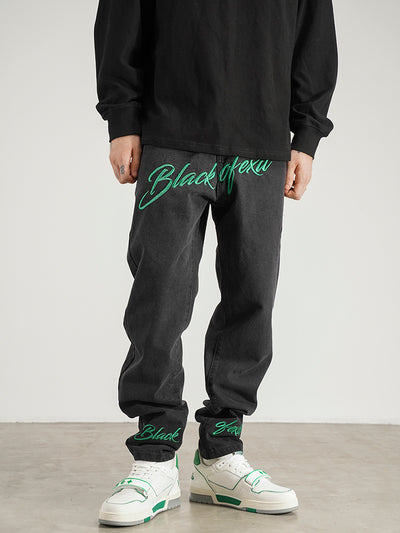 Jeans Skinny Fit con Bordado Retro Estilo Americano para Hombre