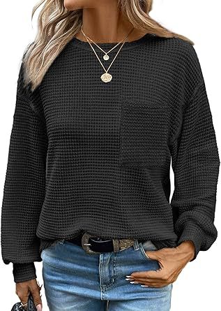 Blusa Tejida Waffle Manga Larga Cuello Redondo para Mujer - Image 6