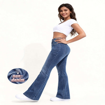 Pantalón Retro Azul Acampanado Tiro Bajo Efecto Denim - Image 14