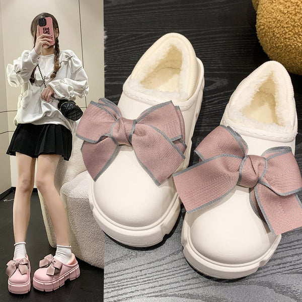 Pantuflas de Algodón con Lazo Cálidas y Impermeables para Casa