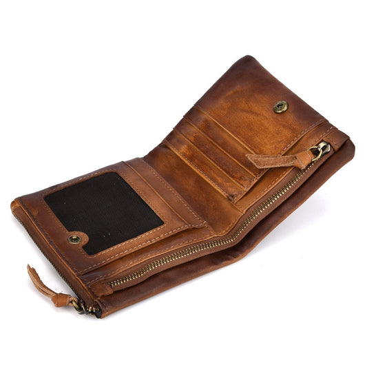 Billetera Retro de Cuero Genuino con Doble Cierre para Hombre - Image 3
