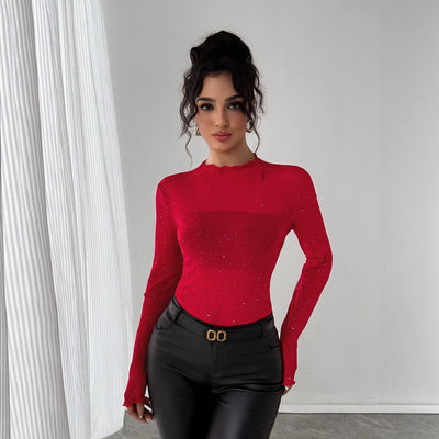Blusa Brillante con Lentejuelas Ajustada de Manga Larga - Image 3