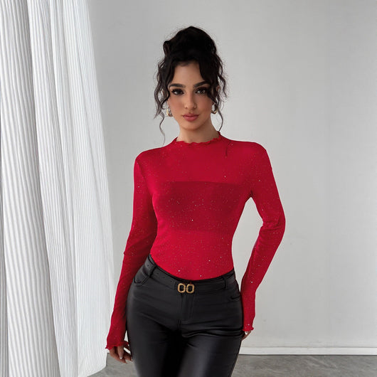 Blusa Brillante con Lentejuelas Ajustada de Manga Larga - Image 3