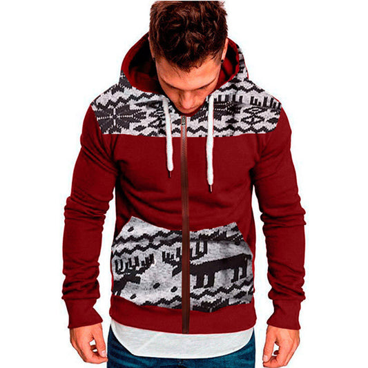 Cardigan Navideño para Hombre con Estampado de Reno, Capucha y Cierre