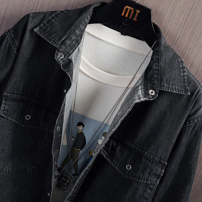 Camisa Denim Suelta de Manga Larga para Hombre - Image 7