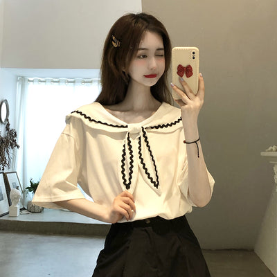 Blusa Preppy Cuello Marino Manga Corta - Estilo Chic y Versátil - Image 7