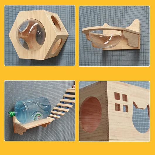 Árbol Rascador Mural para Gatos - Plataforma de Madera Sólida con Escalera - Image 22