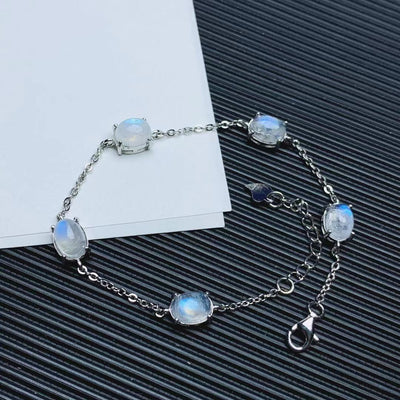 Pulsera de Piedra Lunar Azul Natural con Cristales de Colores - Image 10