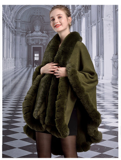 Capa de Lujo con Cuello de Piel de Conejo Rex para Mujer - Image 13