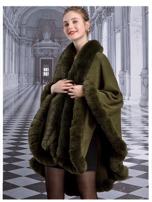 Capa de Lujo con Cuello de Piel de Conejo Rex para Mujer - Image 13