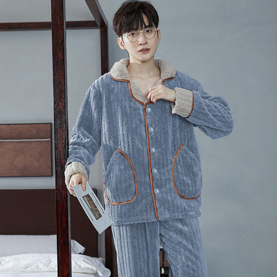 Pijama de Franela para Hombre con Solapa - Abrigo Cardigan Otoño e Invierno - Image 12