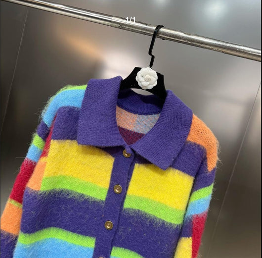 Cardigan Retro Arcoíris a Rayas - Estilo Relajado - Image 10