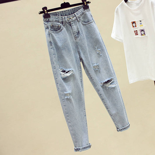 Pantalones Vaqueros Rotos Cintura Alta Suelta para Mujer