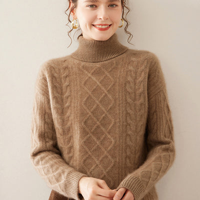 Suéter Cashmere Suelto con Cuello Alto - Tejido Grueso de Tres Capas - Image 11