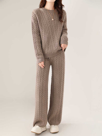 Conjunto de Suéter y Pantalón de Lana Pura para Mujer - Diseño Holgado y Adelgazante - Image 22