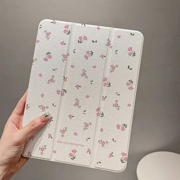 Funda Protectora Tablet Flores Transparentes con Soporte Tri-Fold