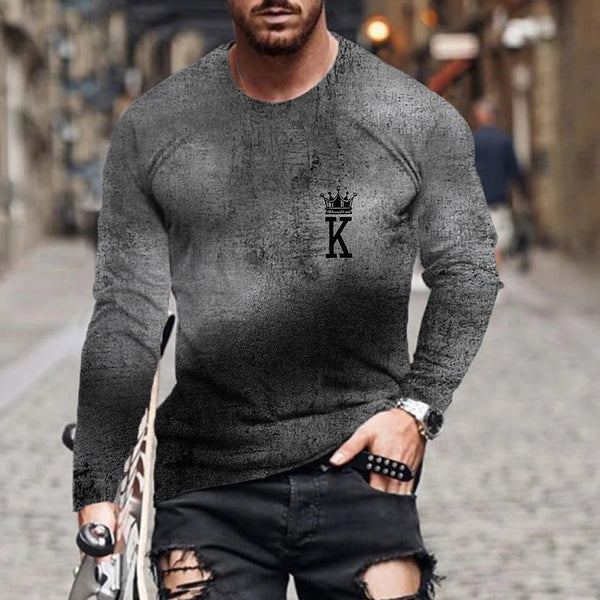 Camiseta Manga Larga Hombre Impresión 3D Cuello Redondo