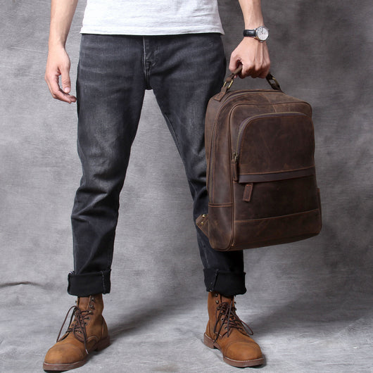 Mochila de Cuero Crazy Horse Estilo Retro para Hombre