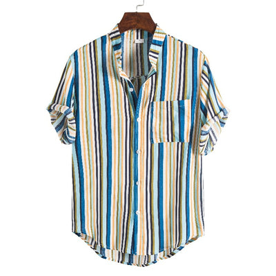 Camisa Casual Hombre Talla Grande Cuello Parado Rayas Manga Corta - Image 14