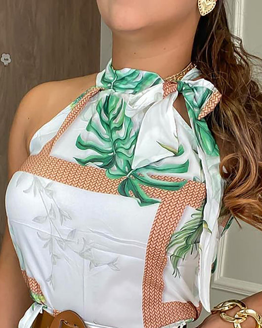 Jumpsuit Estampado sin Mangas con Amarre - Image 4