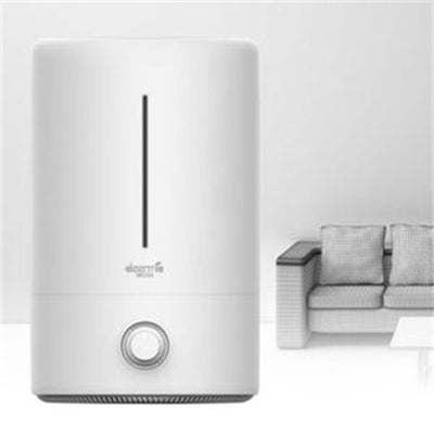 White cylindrical air aroma diffuser with a vertical water level indicator and a control knob on the front. - Image 9