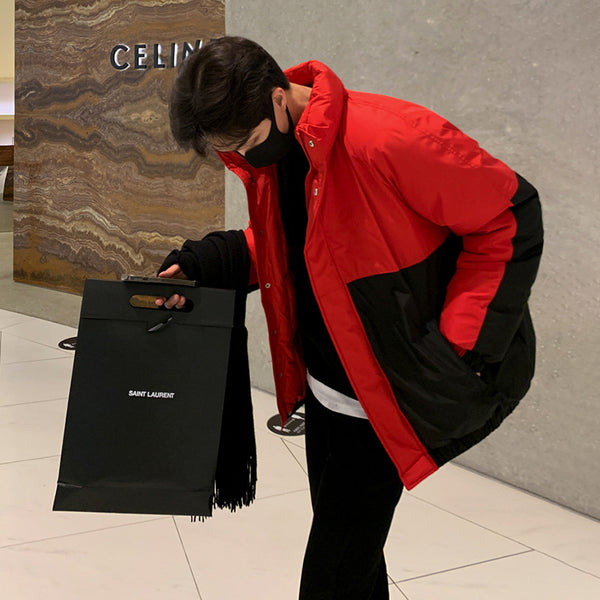 Abrigo Coreano Oversized con Contraste de Colores