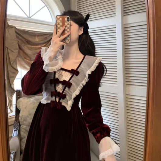 Vestido Retro Francés Vino Midi - Diseño Romántico Fairy - Image 3