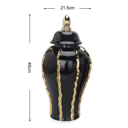 Jarrón Decorativo Templo en Cerámica con Patrón Oro Negro - Image 7