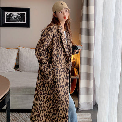 Abrigo Largo de Lana Estampado Leopardo para Invierno Mujer