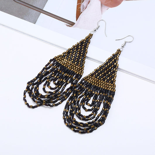 Aretes Bohemios Étnicos con Cuentas de Arroz y Borlas Retro - Image 6