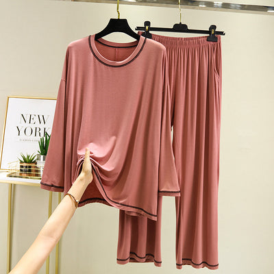 Conjunto Dos Piezas: Blusa V-Neck Contraste y Pantalón Recto Manga Larga - Image 9