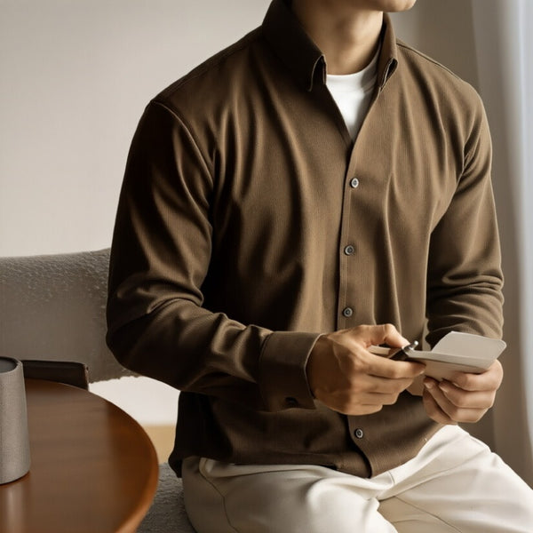 Camisa Casual de Cuello Vuelto Manga Larga para Hombre - Diseño Cálido y Versátil