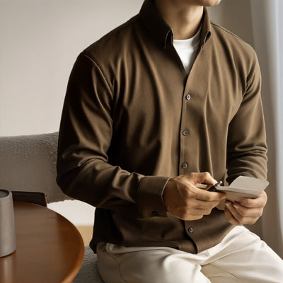 Camisa Casual de Cuello Vuelto Manga Larga para Hombre - Diseño Cálido y Versátil