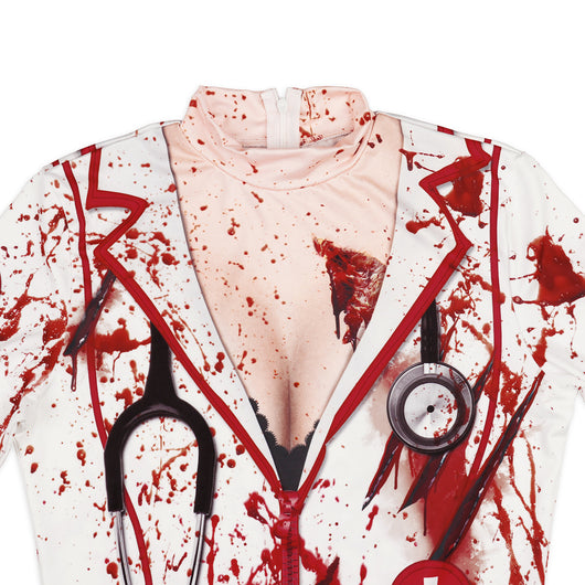 Vestido Largo Zombie Enfermera Halloween Ajustado Cuello Redondo - Image 7