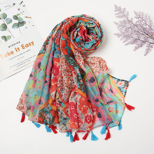 Pañuelo Bohemio Patchwork Retro con Estampado de Cachemira - Image 17
