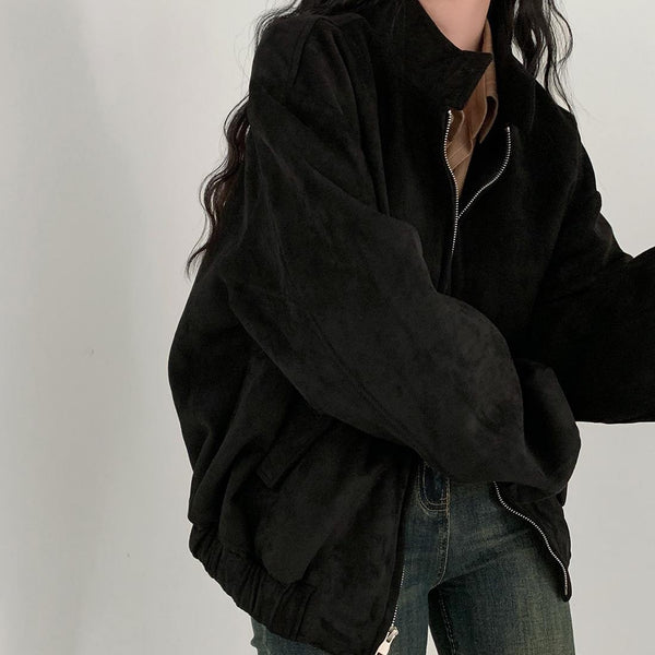 Abrigo Retro de Ante Cálido con Doble Cierre - Perfecto para Otoño Invierno