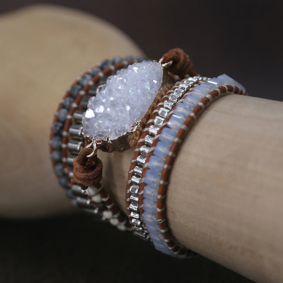 Pulsera de Cristal Blanco Natural con Cuentas AB Iridiscentes