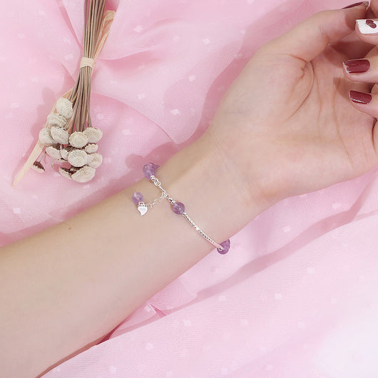 Pulsera de Cuentas Redondas Amatista Lavanda Natural - Image 9